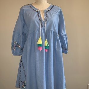 Denim Embroidered Boho Dress